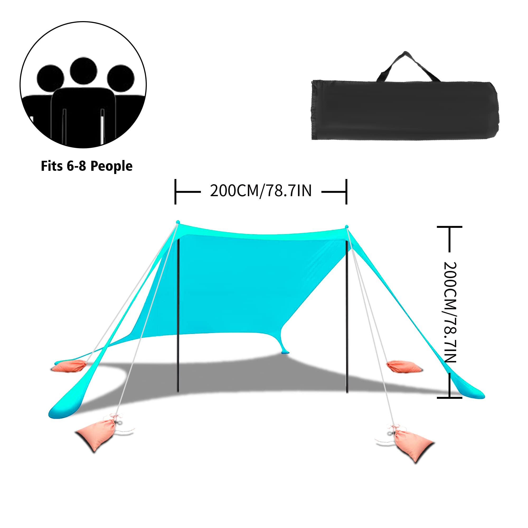 Tenda da spiaggia, parasole portatile, con protezione UV UPF 50+, ancoraggio a sabbia e aste in alluminio per spiaggia, cortili, campeggio, pesca e picnic, 2 x 2 x 2 m, verde blu
