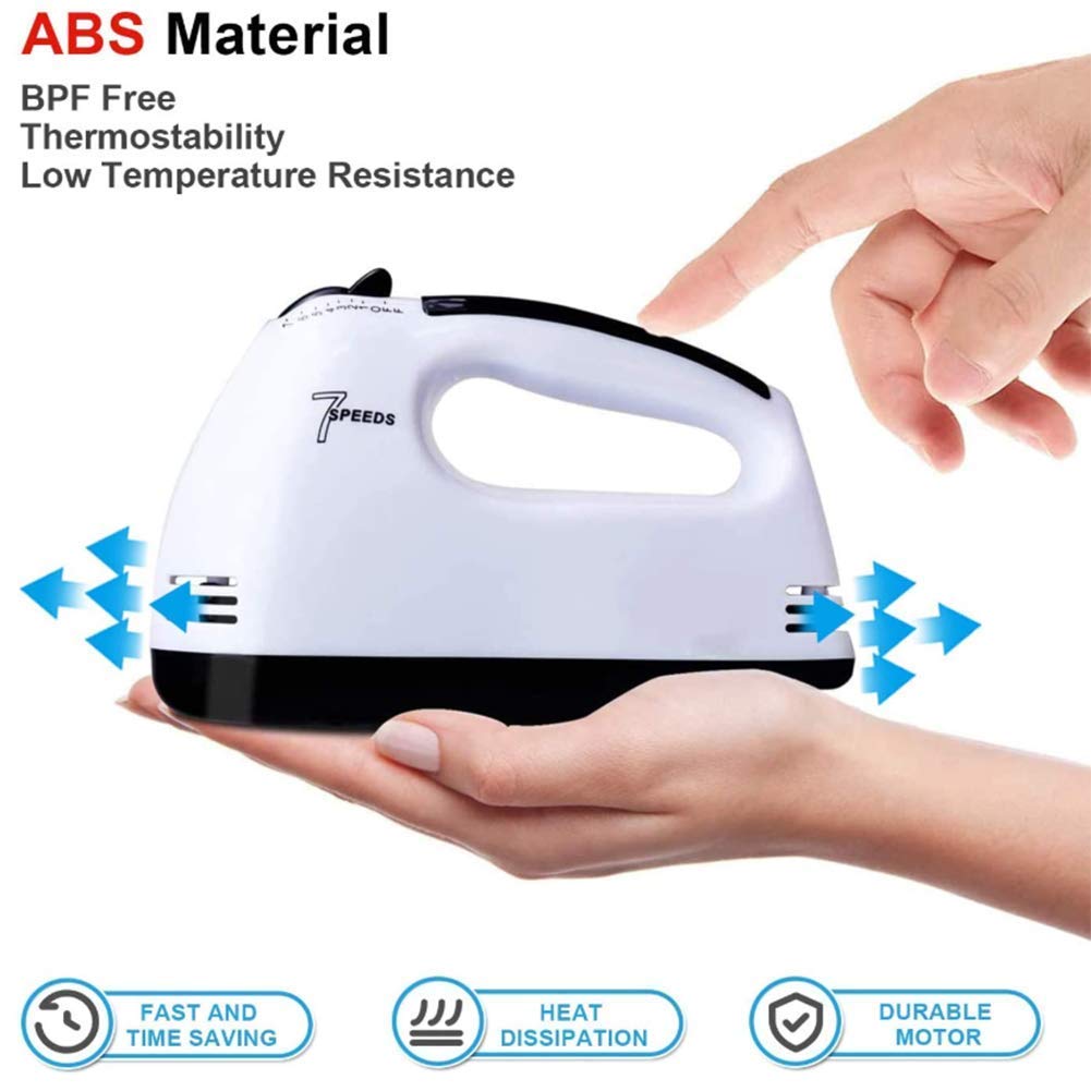 Frullino per Alimenti Frusta Portatile Leggera a 7 velocità con 2 * fruste, 2 * Ganci per Impasto Robot da Cucina per Cottura in Cucina Torta Gelato Frullatore Elettrico a Mano