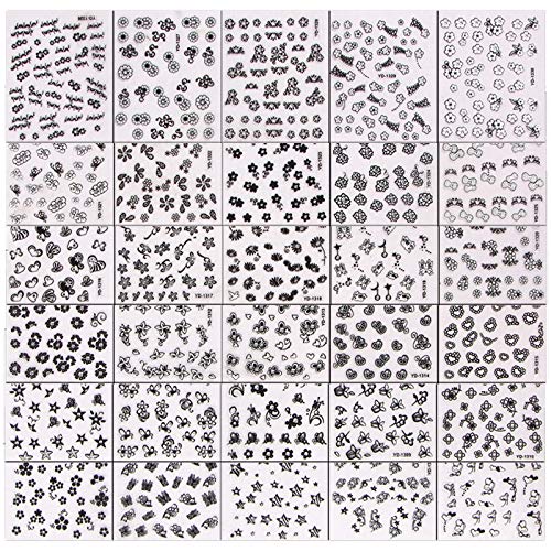 30 Blatts Nagel Stickers Nagel Wasserzeichen Decals Set DIY Weiß Schwarz Blumen Sticker Nagel Aufkleber Nagelspitzen…