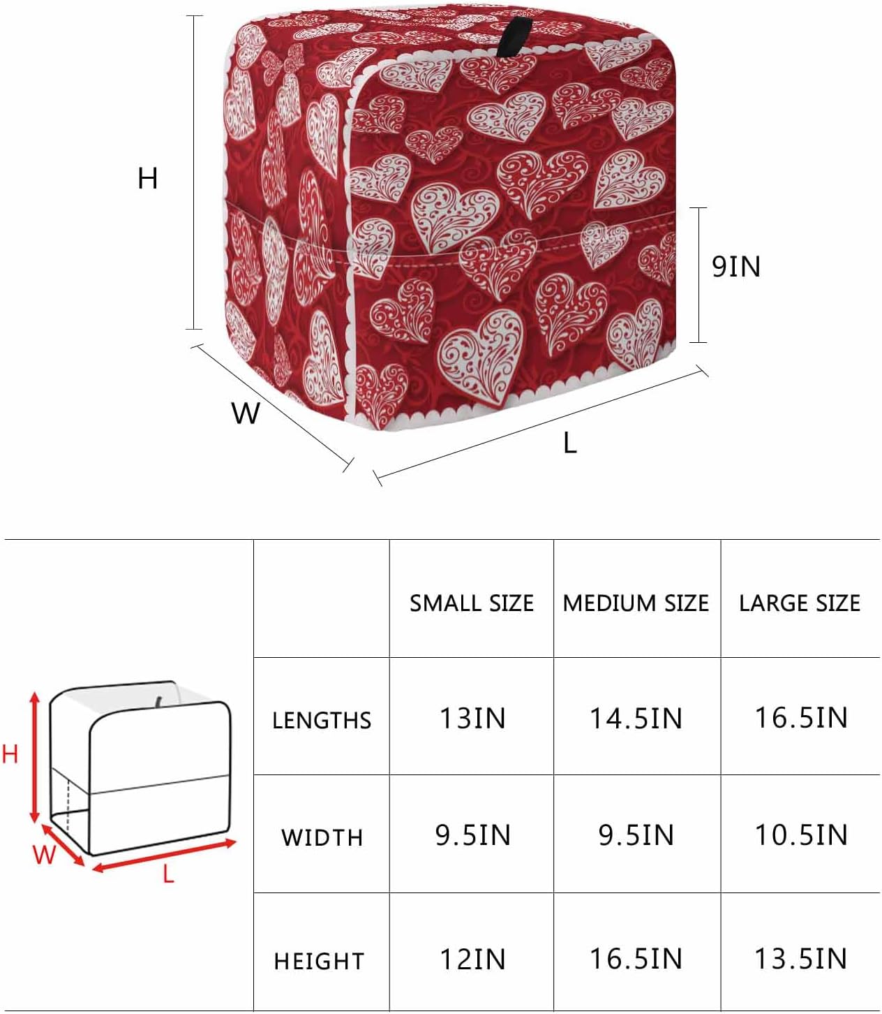 Valentine's Day Stand Mixer Cover with Storage Pocket, Waterproof Kitchen Mixer Covers, Red Love Heart Romantic Art Kitchen Appliance Dust Cover Compatible with 5-8 Quart Mixers