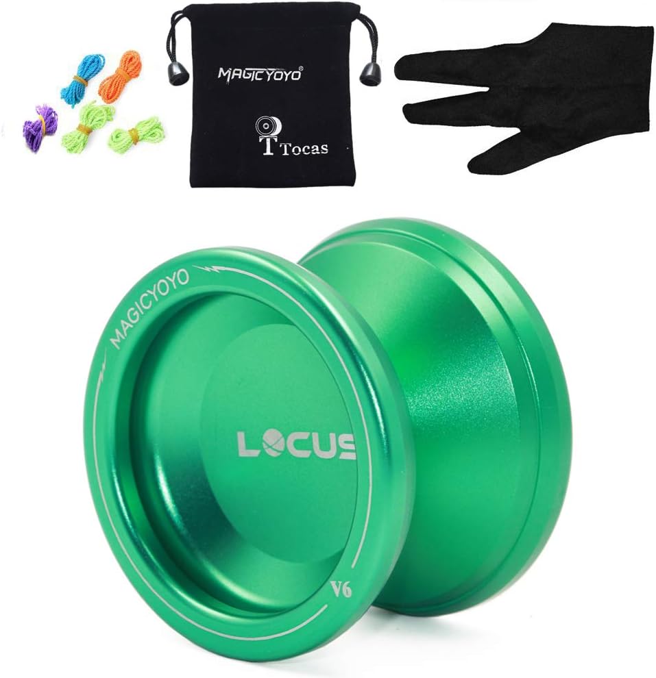 MAGICYOYO Pro Responsive Yoyo with Ball Bearing for Beginners Learner V6 LOCUS Space Aluminum Yoyos with Bag Glove 5 Strings Green