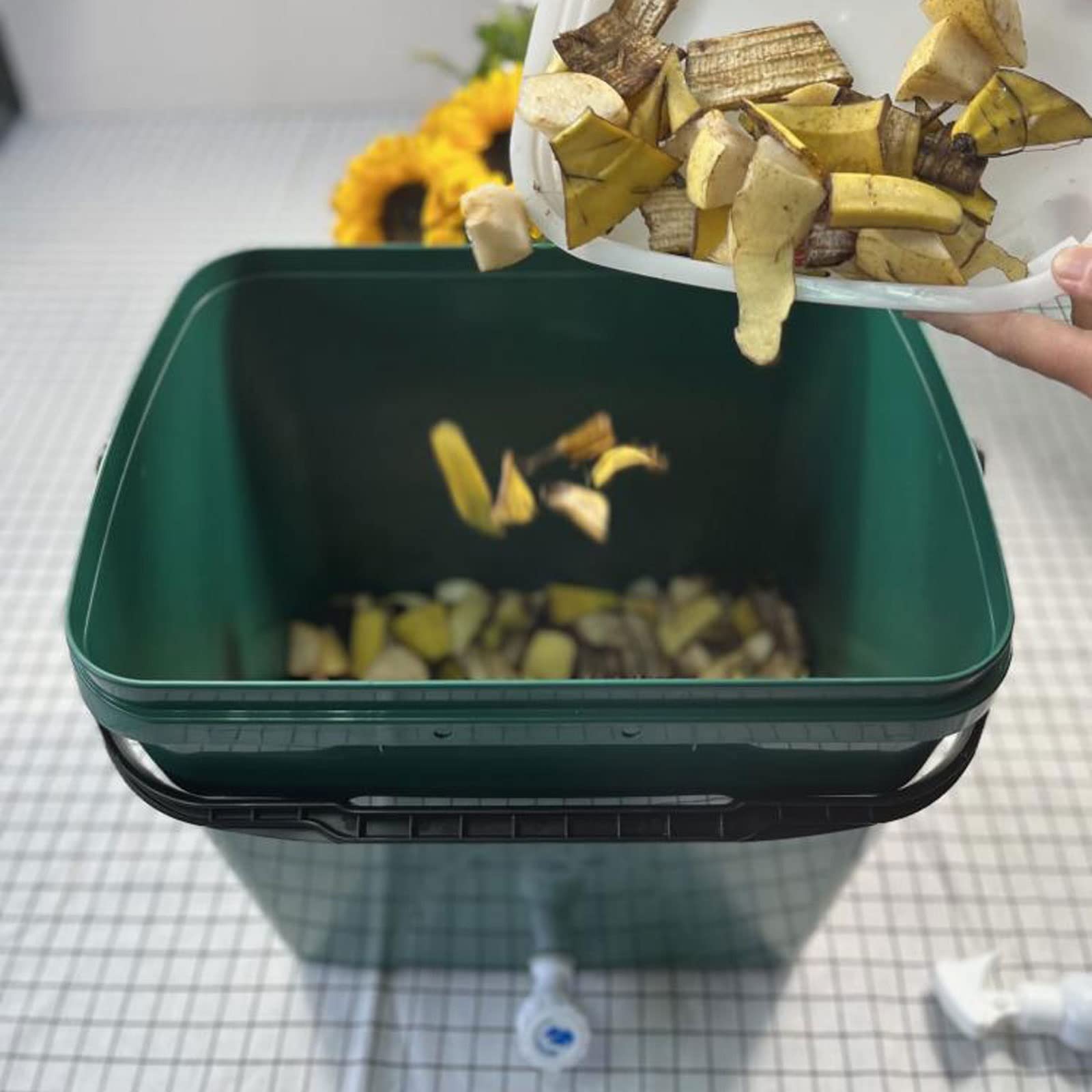 Kompostownik do ogrodu, Wiadro na kompost Zestaw startowy do kompostu Bokashi, całoroczny kompostownik dla początkujących w pomieszczeniach, kuchenny pojemnik na kompost na blacie, pojemnik do kompost