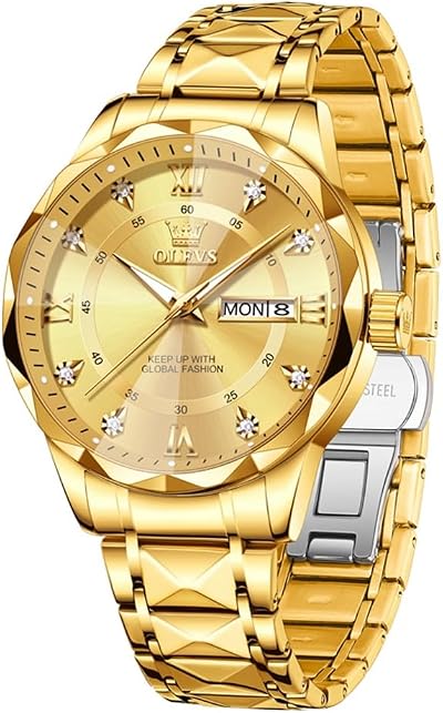 Olevs Watches for Men Analog Dress Waterproof Mens Watches Quartz Big Face Luxury Metal Mens Watch Classic Casual Diamond Durable Watch for Men Stainless Steel Easy Read Men's Watches with Day Date