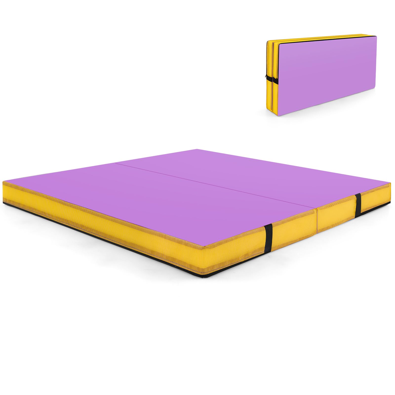 COSTWAY Tappetino Fitness Pieghevole, Materassino per Ginnastica e Acrobatica con Rivestimento in Pelle Sintetica e Maniglie, per Esercizi a Casa per Yoga, Stretching e Pilates