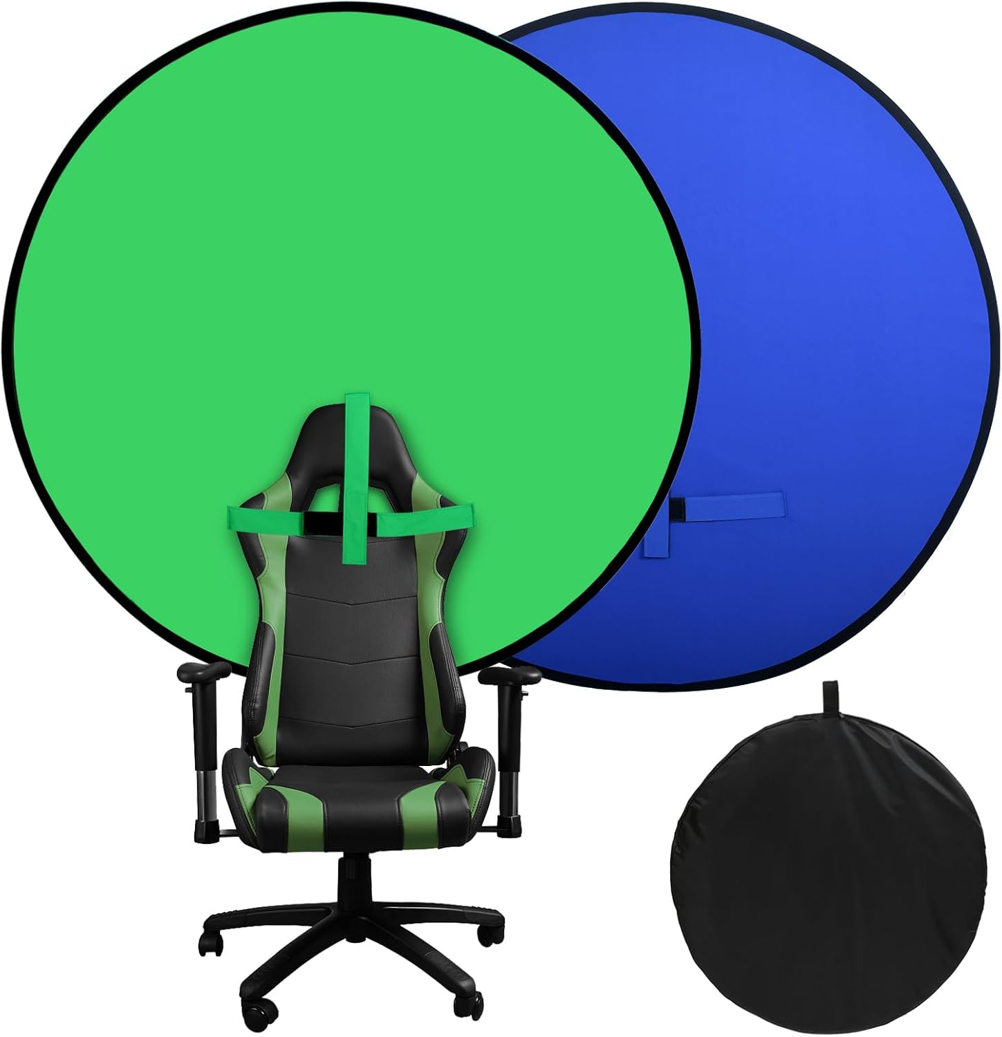 Portable Blue Green Screen Chair, 57 in Greenscreen Backdrop with Stand 2-in-1Double Sided Foldable Green Background, for Video Chats and Meetings, Photography, Photo Zoom, Streaming Games G/B