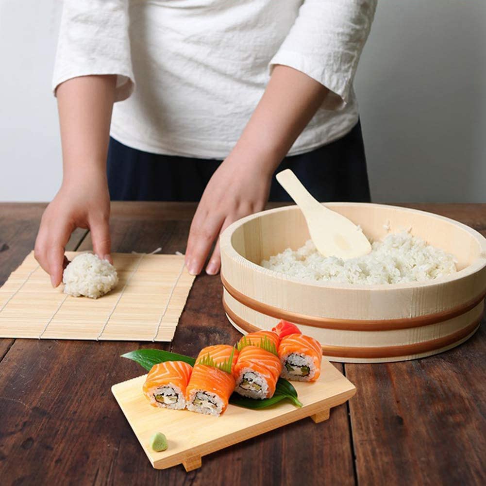 Adima Drewniana miska na ryż sushi japońska Hangiri sushi miska do mieszania ryżu sushi Oke miedziane taśmy do sushi restauracji domu kuchni białe drewno sosnowe (12 rozmiarów), 39 x 9 cm