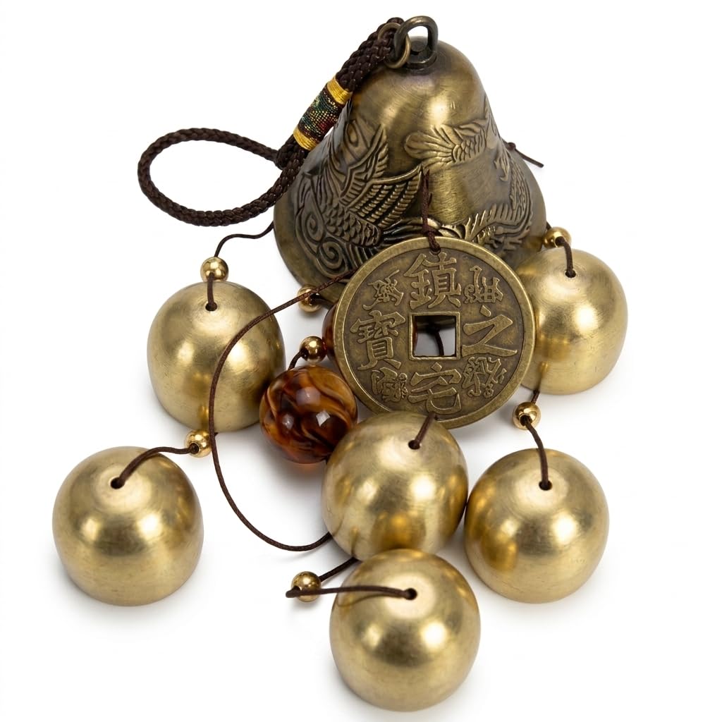 Xusanso Bronze Lucky Fengshui Wind Chimes - Copper Alloy Dragon Bell, 6 Bells Hanging For Home & Garden, Good Luck Blessing