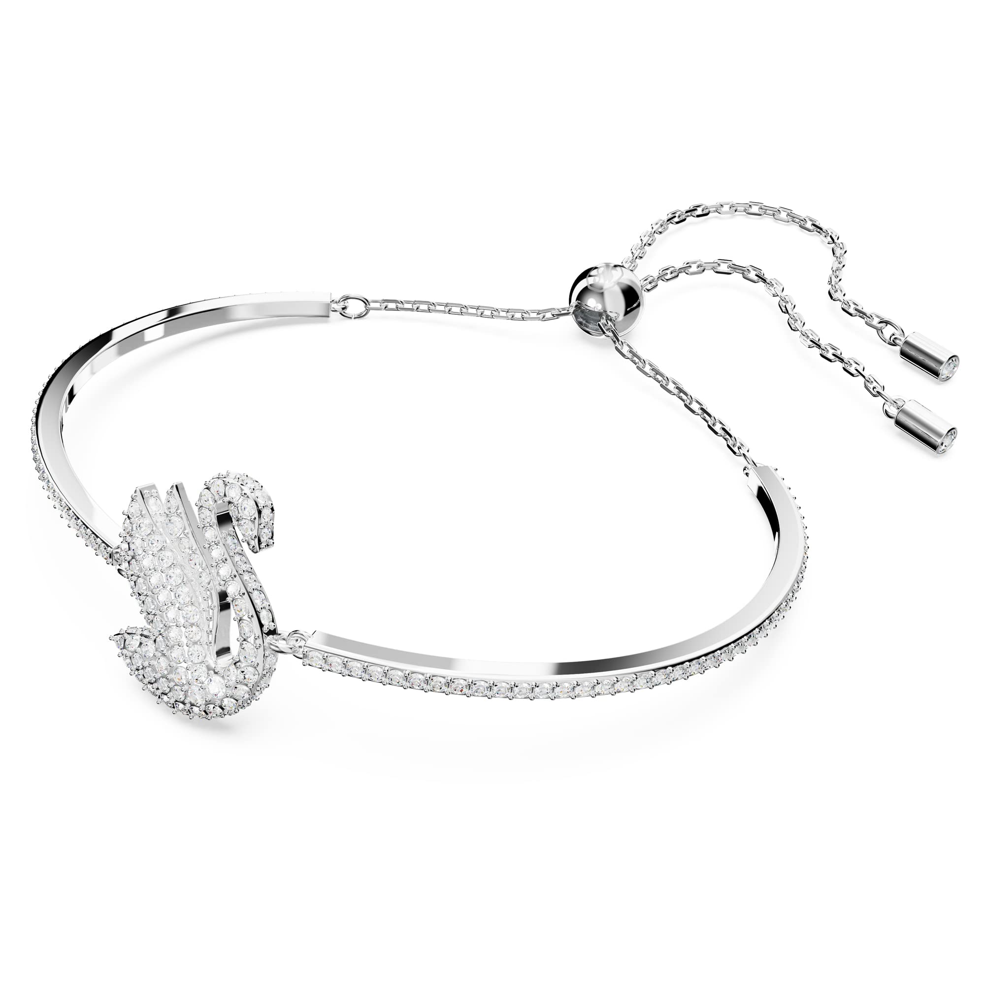 Swarovski Iconic Swan bangle, Swan, White, Rhodium plated