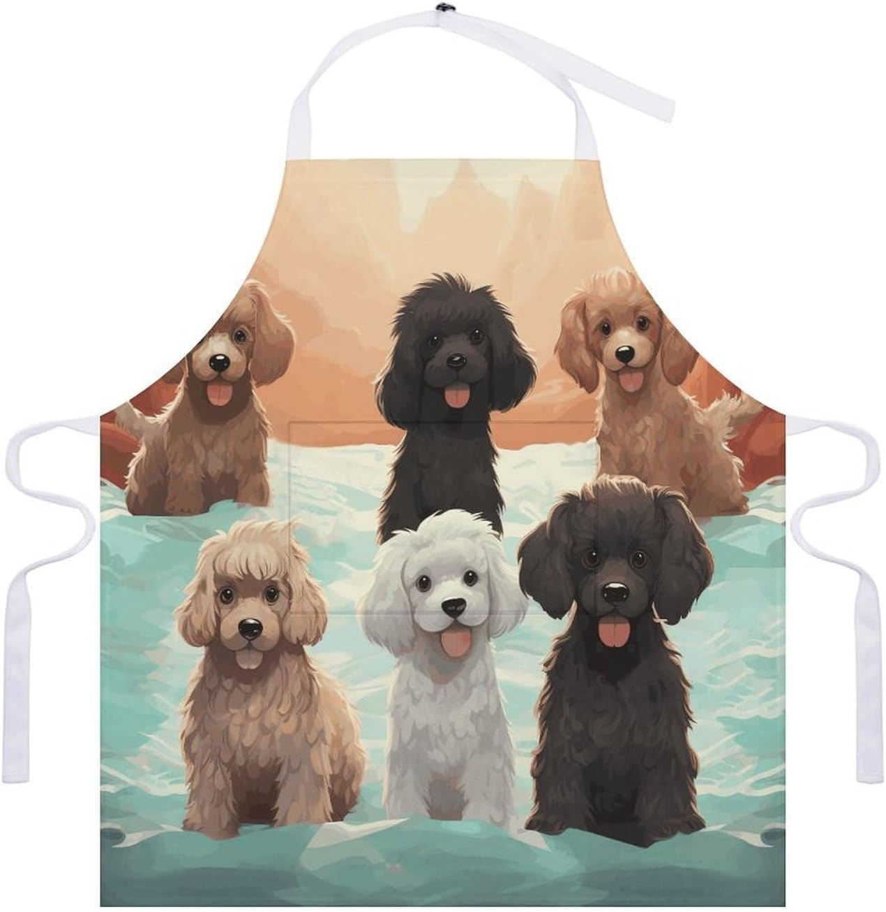 Poodles Dogs Apron Adjustable Chef Apron with Pocket for Men Women Waterproof Bib Apron Durable Cooking Apron for BBQ Baking Kitchen Cooking Apron