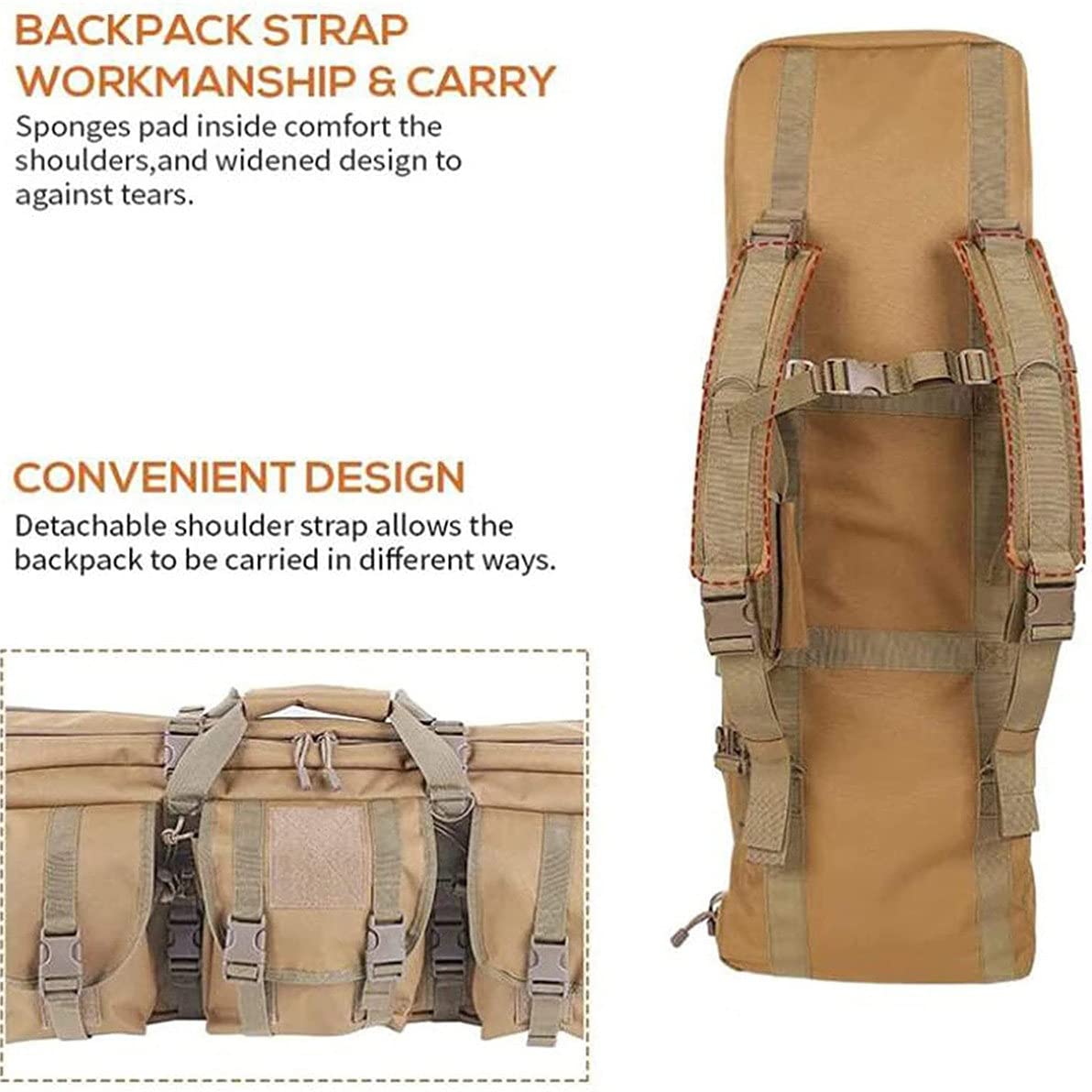Custodie per Fucili Doppia Lunga Custodia per Fucile,37/42,5/46/55 Pollici Custodia Tattica per Fucile,Custodie Morbide per Fucili,con Tracolla Regolabile Borse per Accessori Multipli,Beige-118cm/46