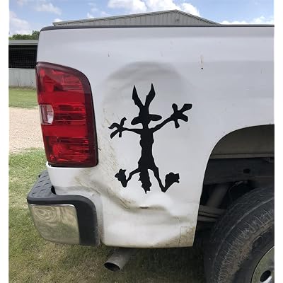 Fun Cartoon Coyote Vinyl Dent Fix Decal - Hitting Wall Decal Sticker, Cars, Truck, Window Sticker - Color or Reflective (20cm, Red)
