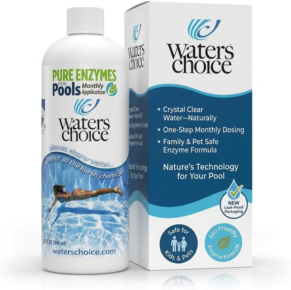 Waters Choice Pure Enzymes for Pools Natural Monthly Pool Cleaner & Water Clarifier for Crystal Clear Pool Water. Non-Toxic Formula Reduces Chlorine Usage & Breaks Down Organics - No Scum or Odors