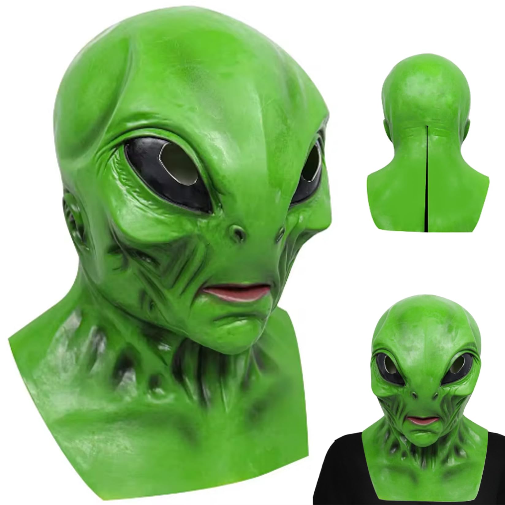 Máscara alienígena, máscara de látex de cabeza completa, máscaras espeluznantes de Halloween verde alienígena Horror Horror alienígena para adultos Hallowen