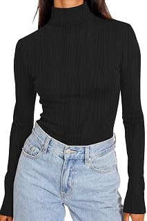 Women's Mock Turtleneck Shirts Long Sleeve Slim Fit Lightweight Casual Basic Tee Tops