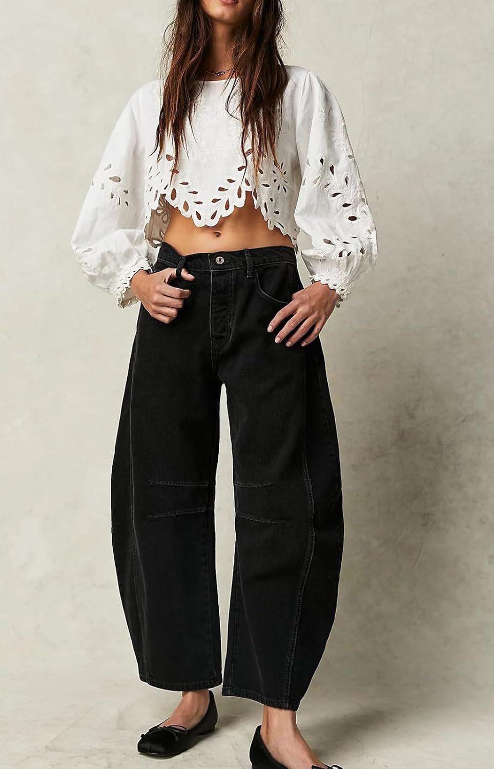 CHARTOU Women's Wide Leg Cropped Baggy Y2k Mid Rise Jeans - Boyfriend Harem Denim Pants - Image 3