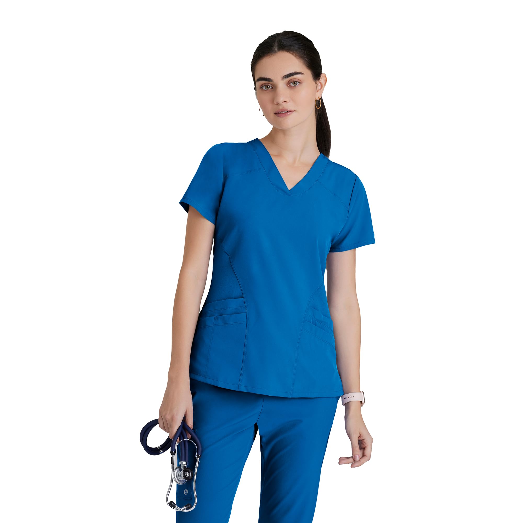 BARCO ONE Women's Pulse Scrub Top, Sporty V-Neck Medical Top w/ 4-Way Stretch & 5 Pockets