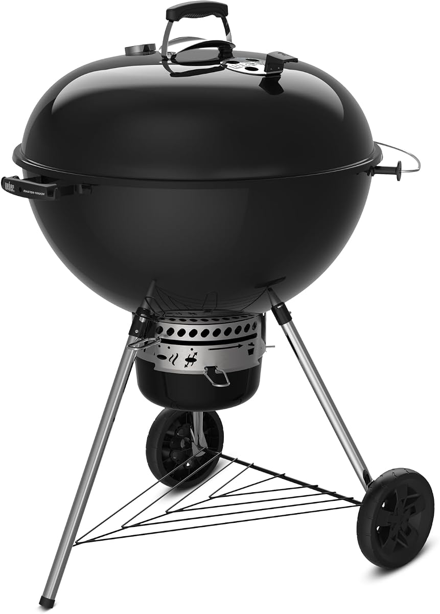 Parrilla de carbón Weber® Master-Touch, 26 pulgadas, negra | Parrilla premium para barbacoa al aire libre con soporte para tapa plegable y sistema de limpieza One‑Touch™, hervidor de porcelana esmaltada