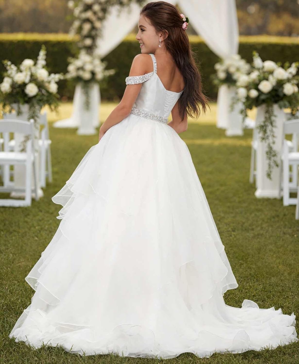 Off Shoulder Pageant Dresses for Girls Puffy Tulle Beads Flower Girl Dress Birthday Party Ball Gowns for Wedding - Image 3