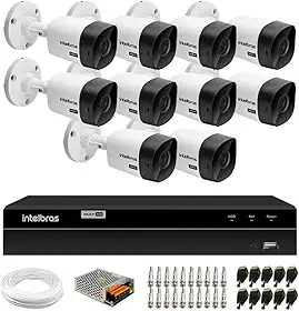 Kit 10 Câmeras Bullet Vhc 1120 B Hdcvi Hd 720p Ip66 Visão Noturna 20m Intelbras + Dvr Mhdx 1216 com 16 Canais Multi Hd Intelbras
