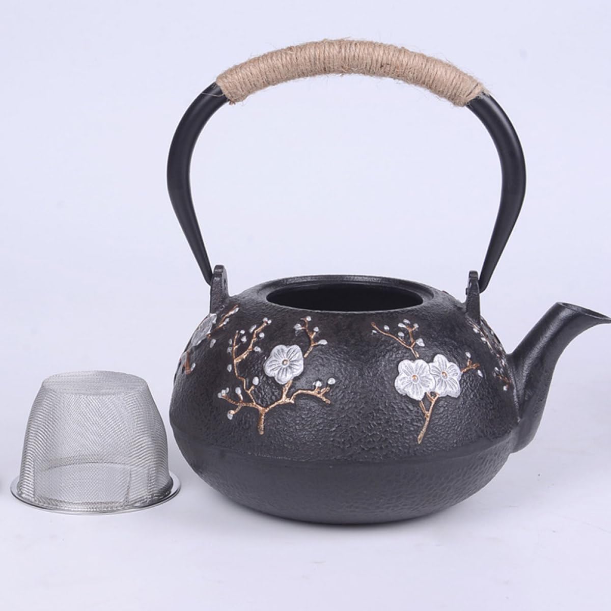 DOITOOL Tetera de Hierro Fundido Tetsubin Pequeña Infusor y Asa Antiquemaduras Tetera Retro para Hogar y Oficina Conservación de Calor para Preparar Té Uso Interior y Exterior