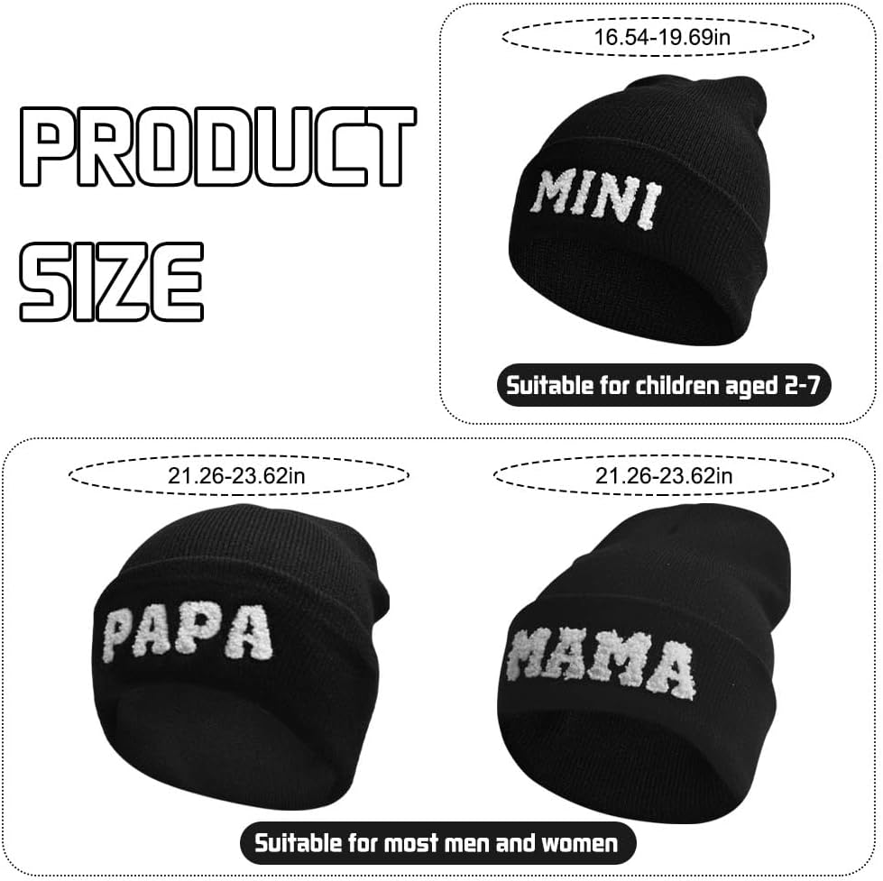 3 Pcs Parent-Child Beanie Hat Mama Papa Mini Embroidery Knitted Hat Winter Warm Cuffed Cap Matching Family Beanie Hat - Image 2
