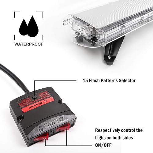 Miniatura 5 de CUMART - Barra de luz estroboscópica de advertencia de emergencia de alta intensidad de 47 pulgadas, color amarillo ámbar, de bajo perfil, para