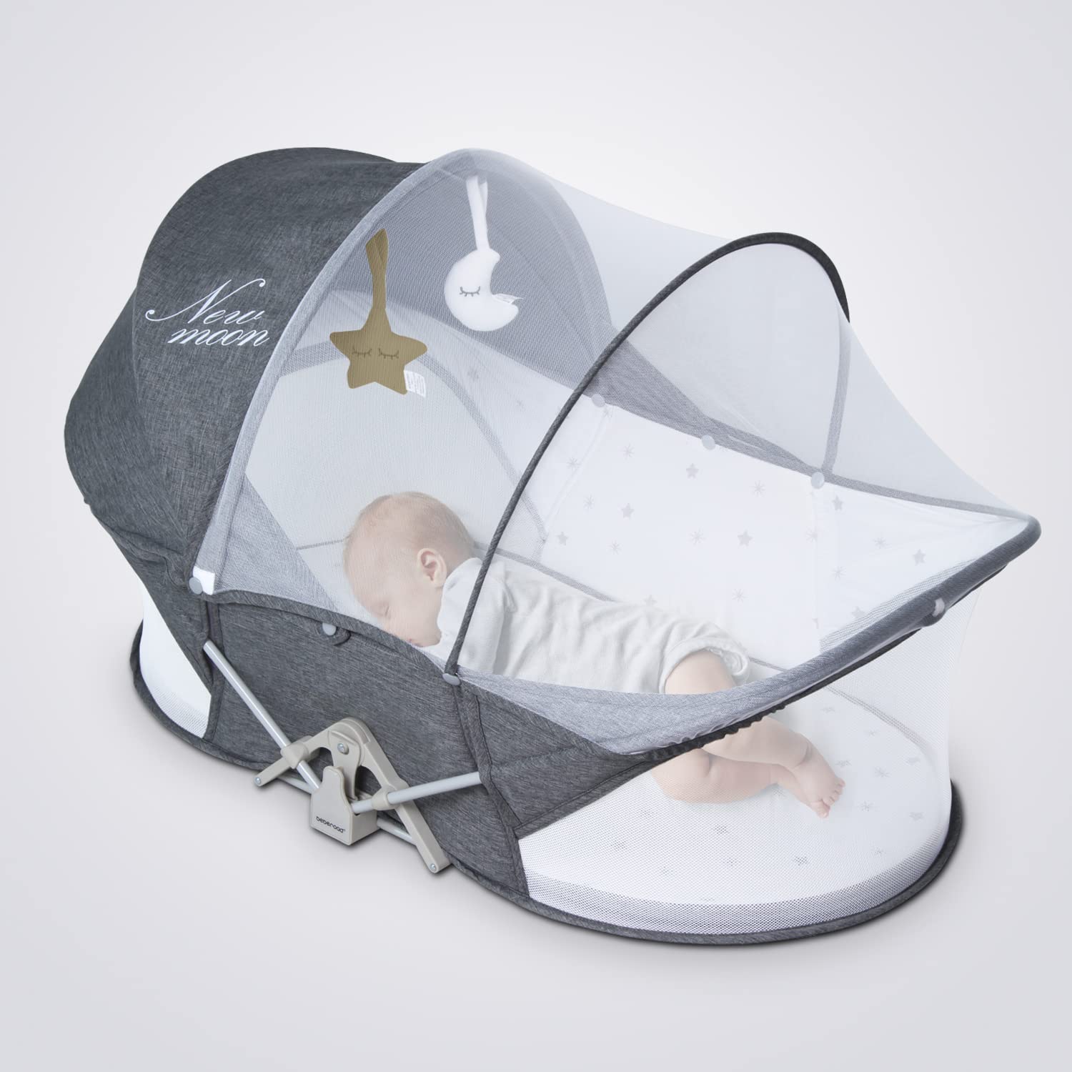 beberoad Lit de Voyage pour bébé, Tente de lit de Voyage Facile à Plier, Portable, Système de Sécurité en T à Deux Points, avec Moustiquaire, Jouet, Canopy Soleil, Matelas et Sac, Berceau Bébé