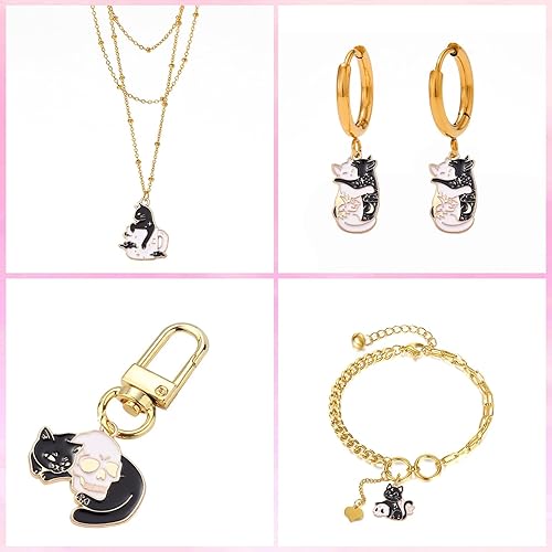 Miniatura 6 de LiQunSweet 20 dijes de animales esmaltados con temática de Halloween, diseño de gato mágico negro con taza de café, calavera para manualidades,