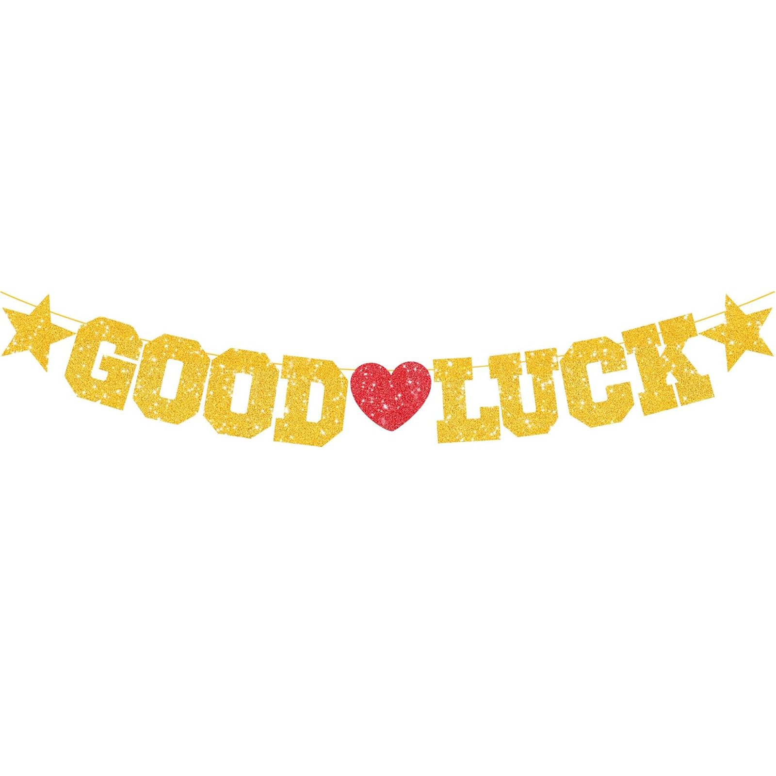 Good Luck Banner - Gold Glitter Pre-Assembled Party Decorations for Celebrations, Moving Away, Graduation - Easy to Hang Home Decor