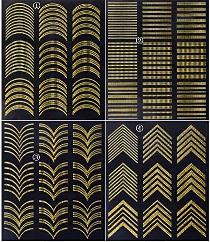 Aysekone 8 Sheets Gold Metal 3D Stripes Wave Line Nail Tips Stickers DIY Self Art Adhesive Manicure Transfer Foils Laser Metal Line Striping Tape Stickers