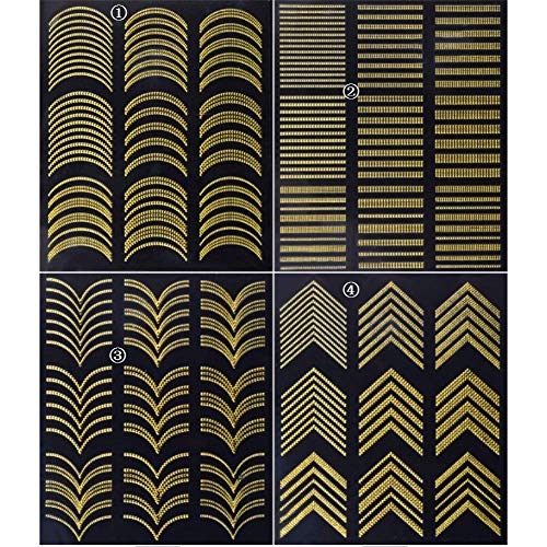 Aysekone 8 Sheets Gold Metal 3D Stripes Wave Line Nail Tips Stickers Diy Self Art Adhesive Manicure Transfer Foils Laser Metal Line Striping Tape Stickers #TOP2