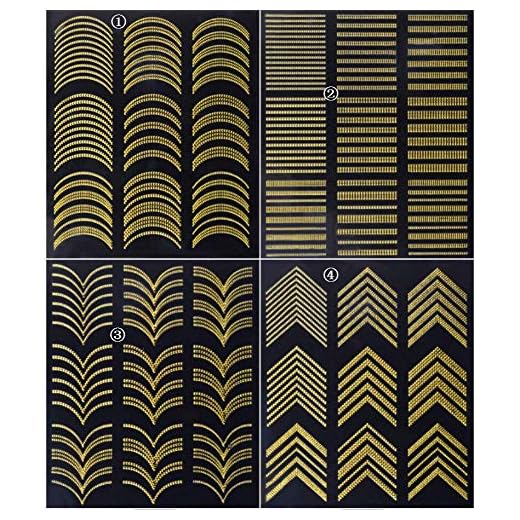 Aysekone 8 Sheets Gold Metal 3D Stripes Wave Line Nail Tips Stickers DIY Self Art Adhesive Manicure Transfer Foils Laser Metal Line Striping Tape Stickers