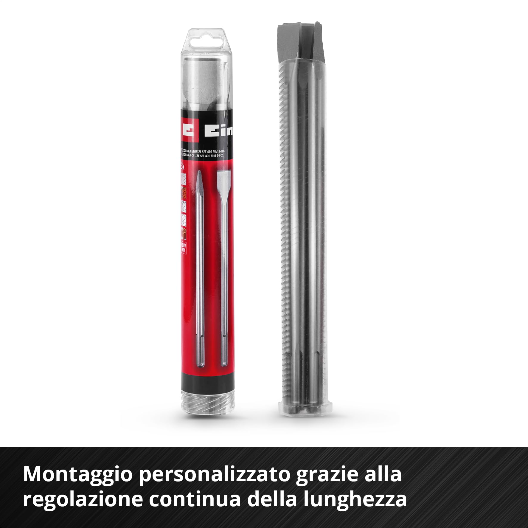 Originale Einhell set di scalpelli SDS Max da 3 pezzi, 400 mm (scalpello a punta, scalpello piatto da 25 mm, scalpello a vanga da 40 mm, acciaio 40 Cr, per lavori di demolizione e ristrutturazione)