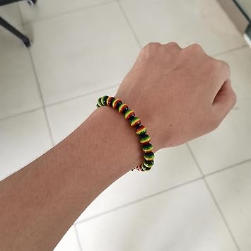 200 Pcs 8mm Striped Round Beads,Round DIY Loose Spacer Acrylic Rasta Jamaica Bead for Handmade Beading Bracelet Necklace Jewelry Making Accessories,Silicone Spacer Beads(Black Red Green Yellow)