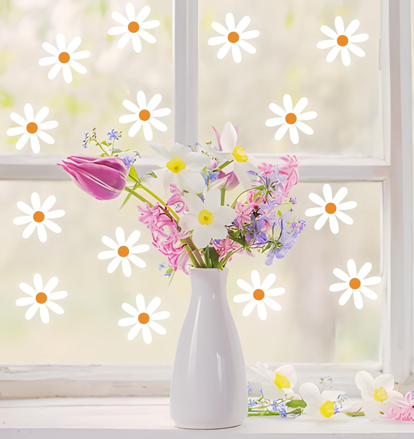 Spring Decorations Mini Daisy Flower Stickers 126PCS Daisy Party Supplies Favors for Easter Spring Summer Birthday Baby Shower Wedding Bridal Retro Hippie Groovy Decor