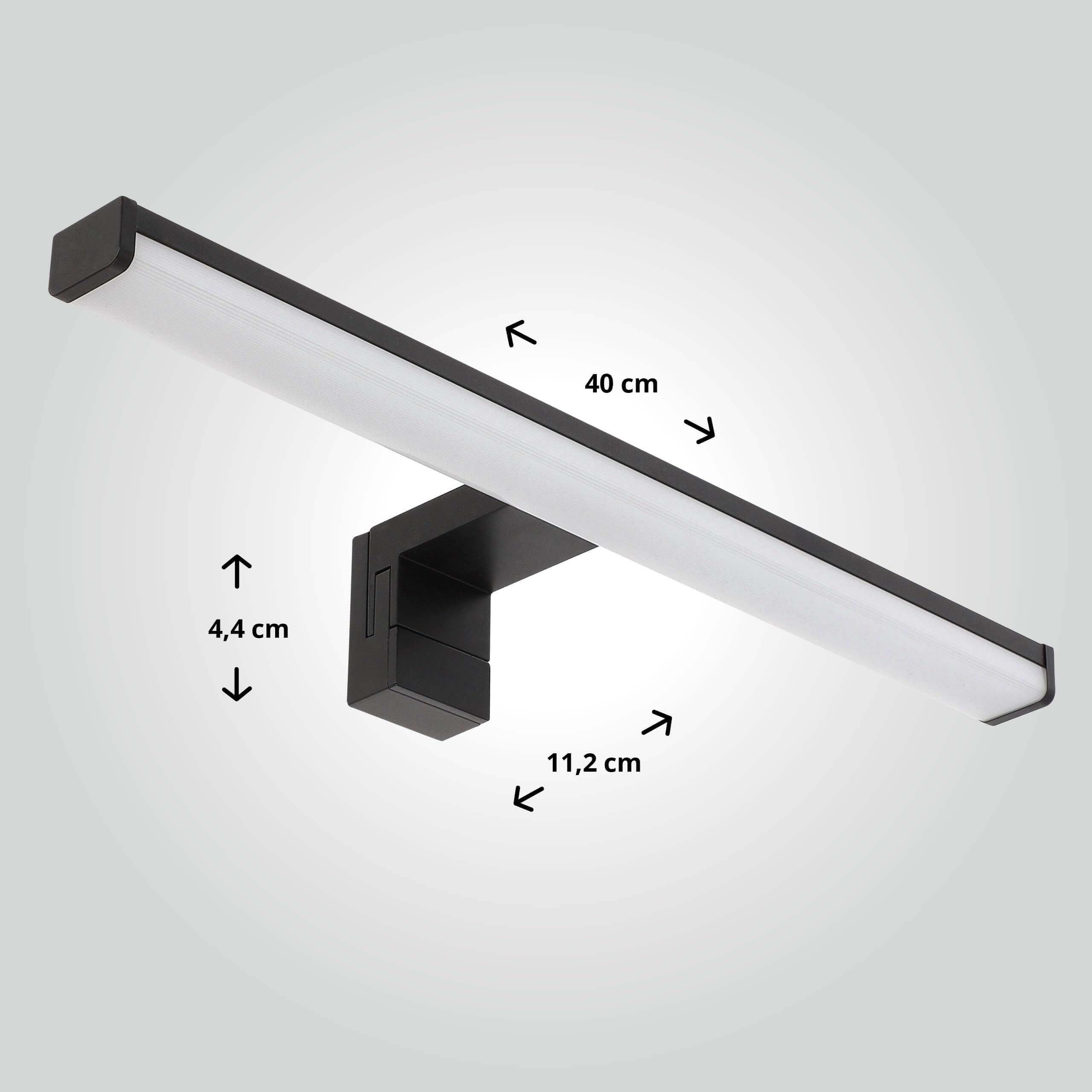 LED Universum - moderne LED Spiegelleuchte Monica 2-er Set 40cm schwarz eckig 7,4W 900lm 4000K IP44 für Badezimmer, Spiegel oder als Bilderleuchte, Steck- Klemm- Wandmontage