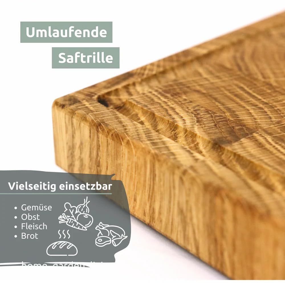 Schneidebrett Holz klein MILA [KLINGENSCHONEND] - 28x20x2,5cm, Stirnholz Eiche, inkl. Saftrille | Holzbrett Küchenbrett