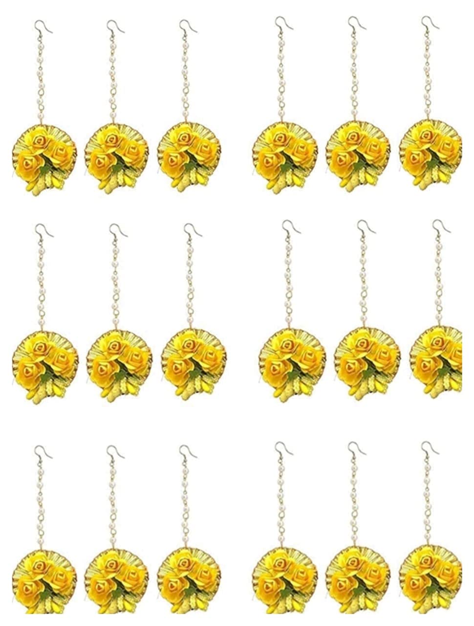 laxmi Ethnic Flower Maang Tikka Jewellery Set for Wedding | Baby Shower | Haldi | Mehandi | Party in Yellow and Golden Colour for Girls and Women(Combo of 18) (B093T7PT6V) Amazon Price History, Amazon Price Tracker