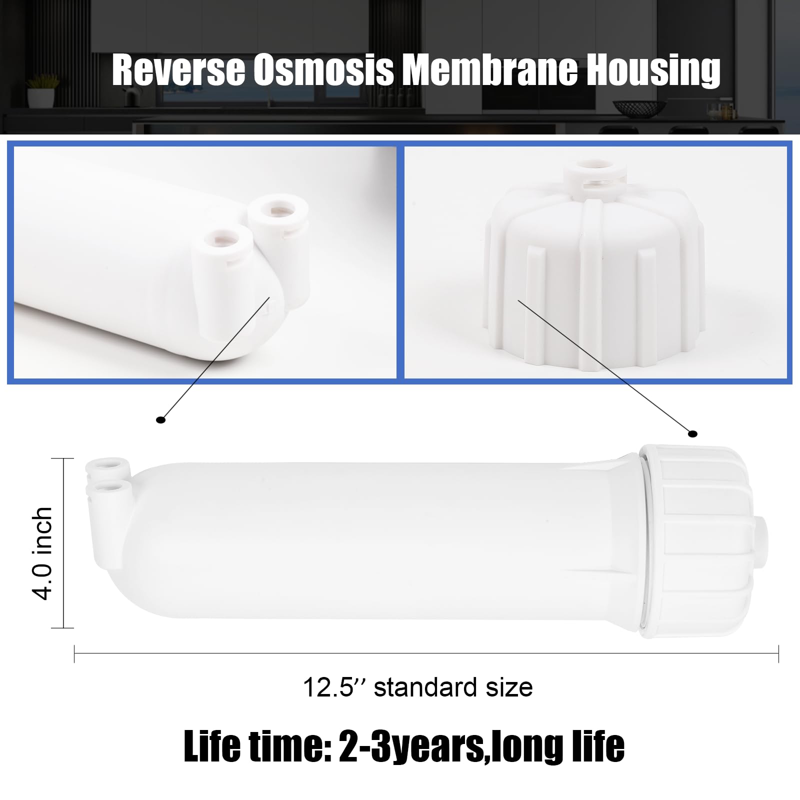 3012 Kit de carcasa de membrana de ósmosis inversa con ajuste de conexión rápida | Para sistemas universales de filtro de agua de ósmosis inversa 200/300/400/500/600 GPD