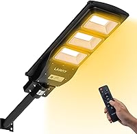 Vista 9 de LANGY Luces solares de 3000 K de color blanco cálido para exteriores, luces de estacionamiento comercial, luces amarillas, 180 LED chips de luz