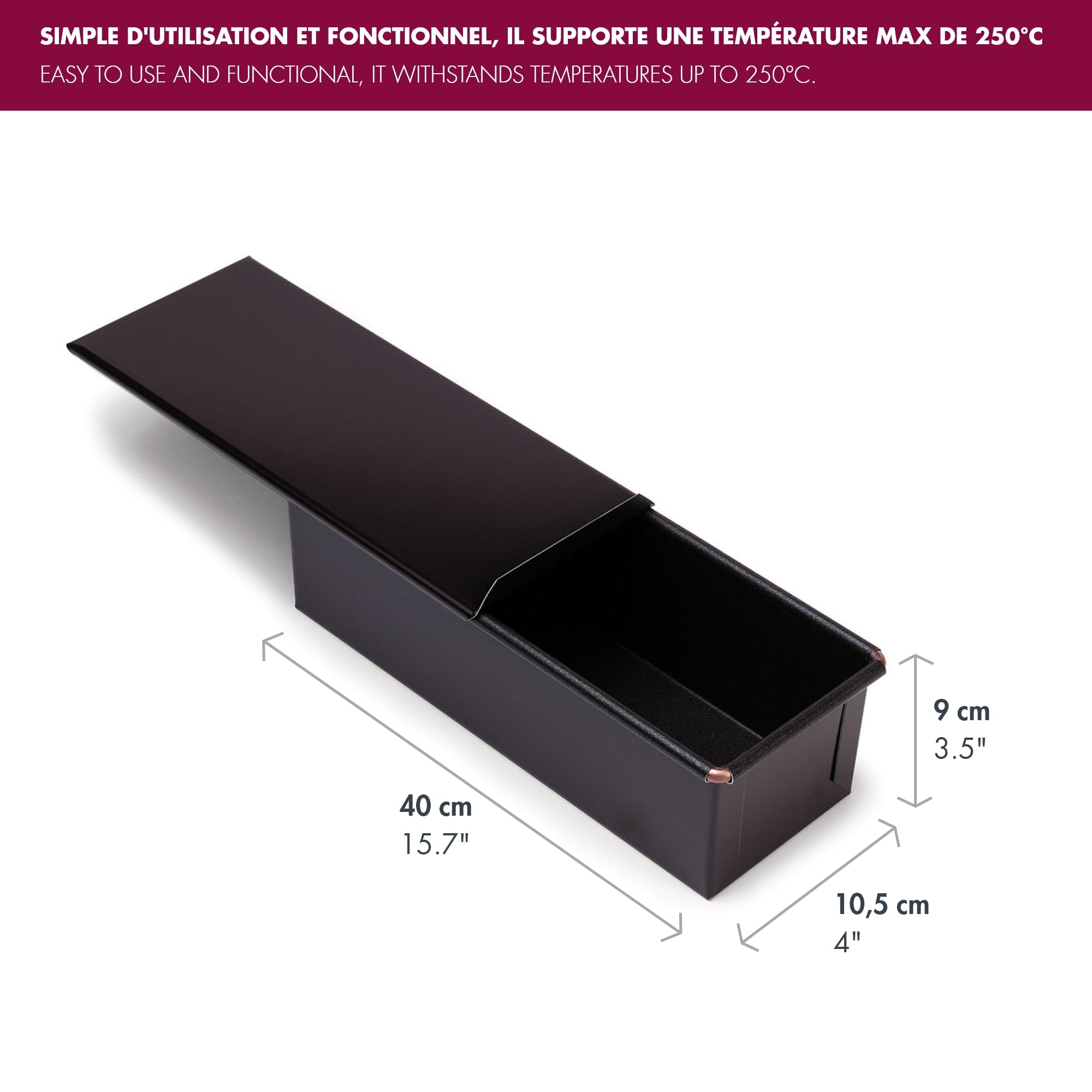 Gobel Stampo per pane in cassetta 40 x 10,5 cm – Acciaio antiaderente con coperchio – Cottura uniforme – Qualità professionale – Made in France