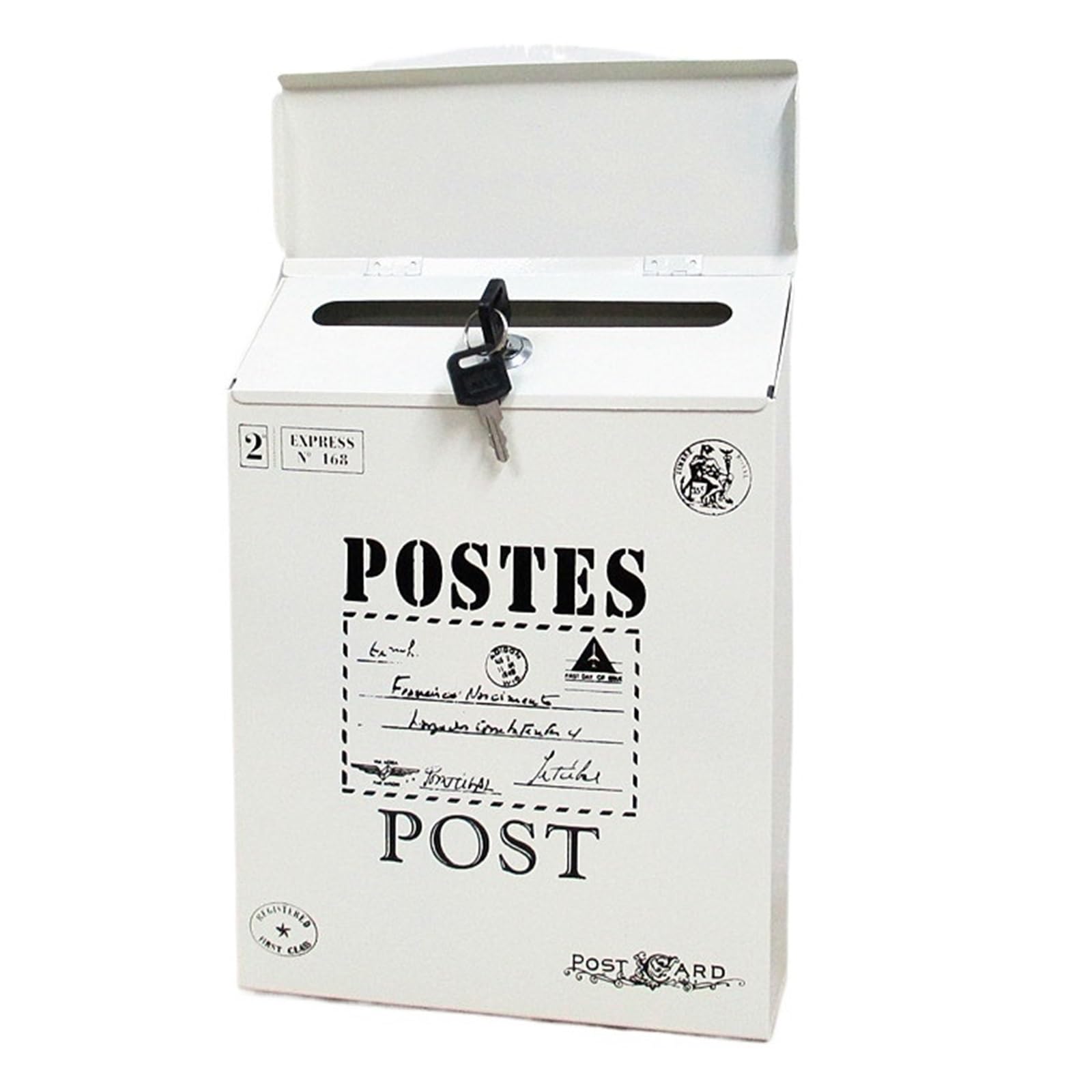 Locking Mail Box for Outside, Decorative Iron Wall Mount Mailbox & Magazine Holder Outdoor Multicolor(White Type1)