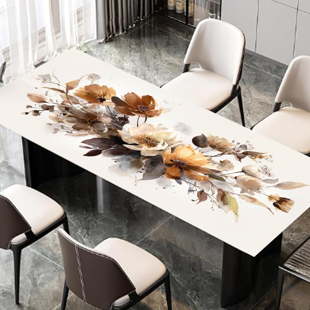 Vintage Watercolor Floral Desk Sticker, Boho Botanical Desktop Decor, Waterproof Table Surface Protector for Home Office, 39.37x23.62 Inch