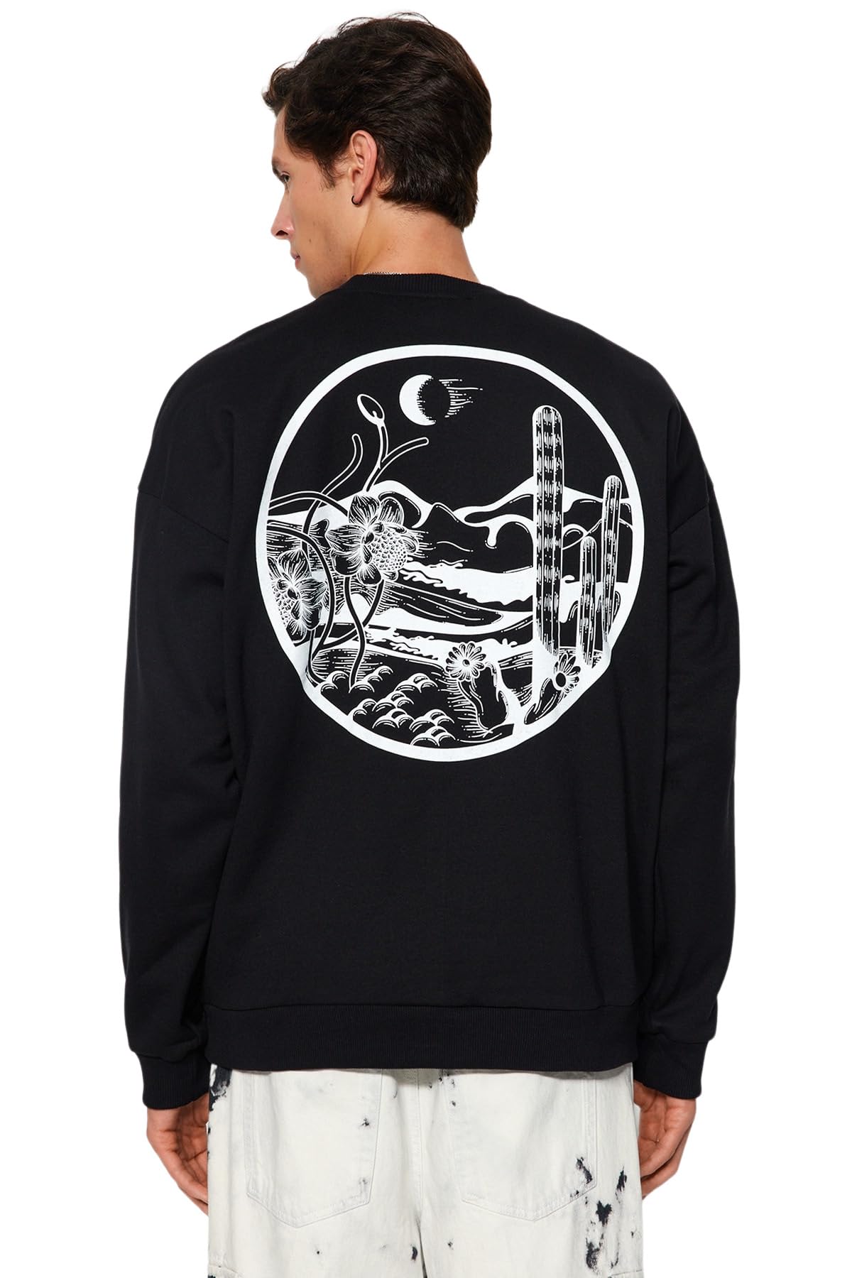 Trendyol Man Oversize Basic Crew neck Knitted Sweatshirt Schwarz