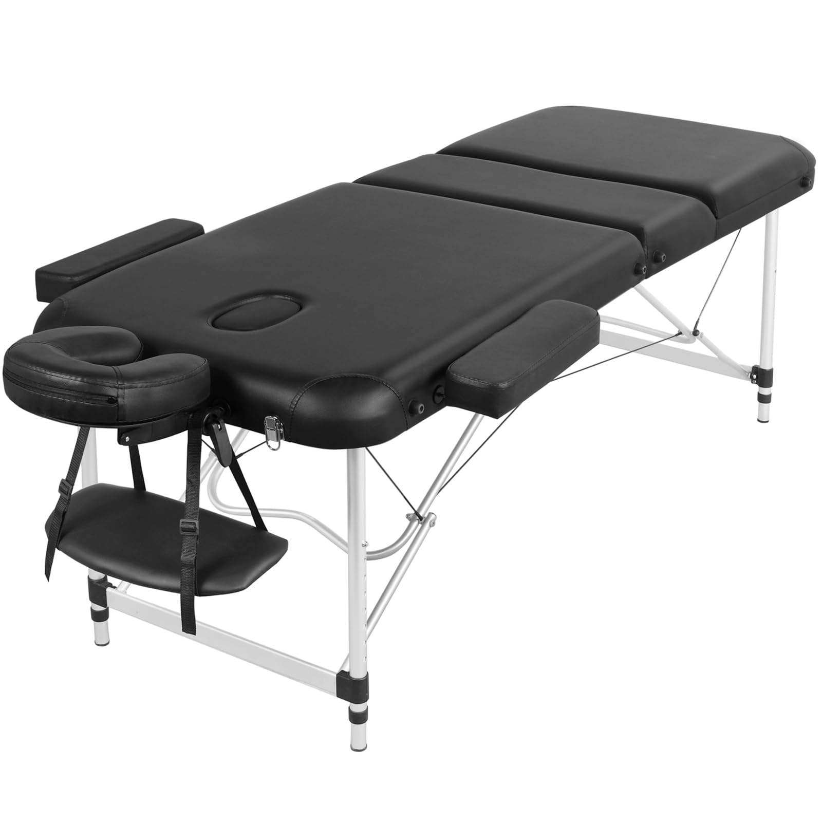 Lettino per Massaggio a 3 Zone 213 x 70 cm Professionale Portatile Fisioterapia Pieghevole in Alluminio Nero