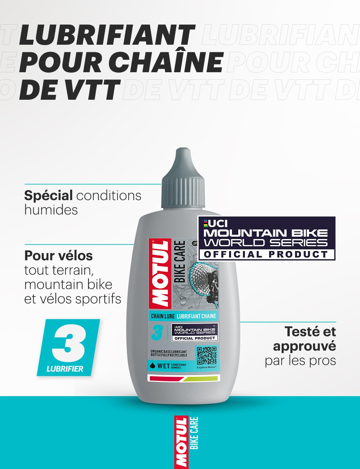 Motul - Kit Nettoyant Chaîne VTT en Spray - Dégraissant Sans Solvant 500 ml + Lubrifiant Chaîne Pour Conditions Humides - Anti Usure - Haute Résistance à l'Eau et à la Rouille 100 ml