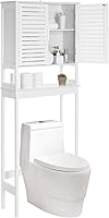 SONGMICS Over-the-Toilet Storage Cabinet, Adjustable Shelf & Stabilizer Bar, Bamboo Frame Space-Saving Bathroom Rack, Cloud White UBTS010W01