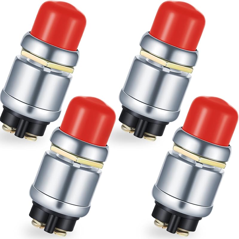 Interruptor de partida por botão TOODOO 12–24 V à prova d’água, vermelho – Kit com 4 unidades