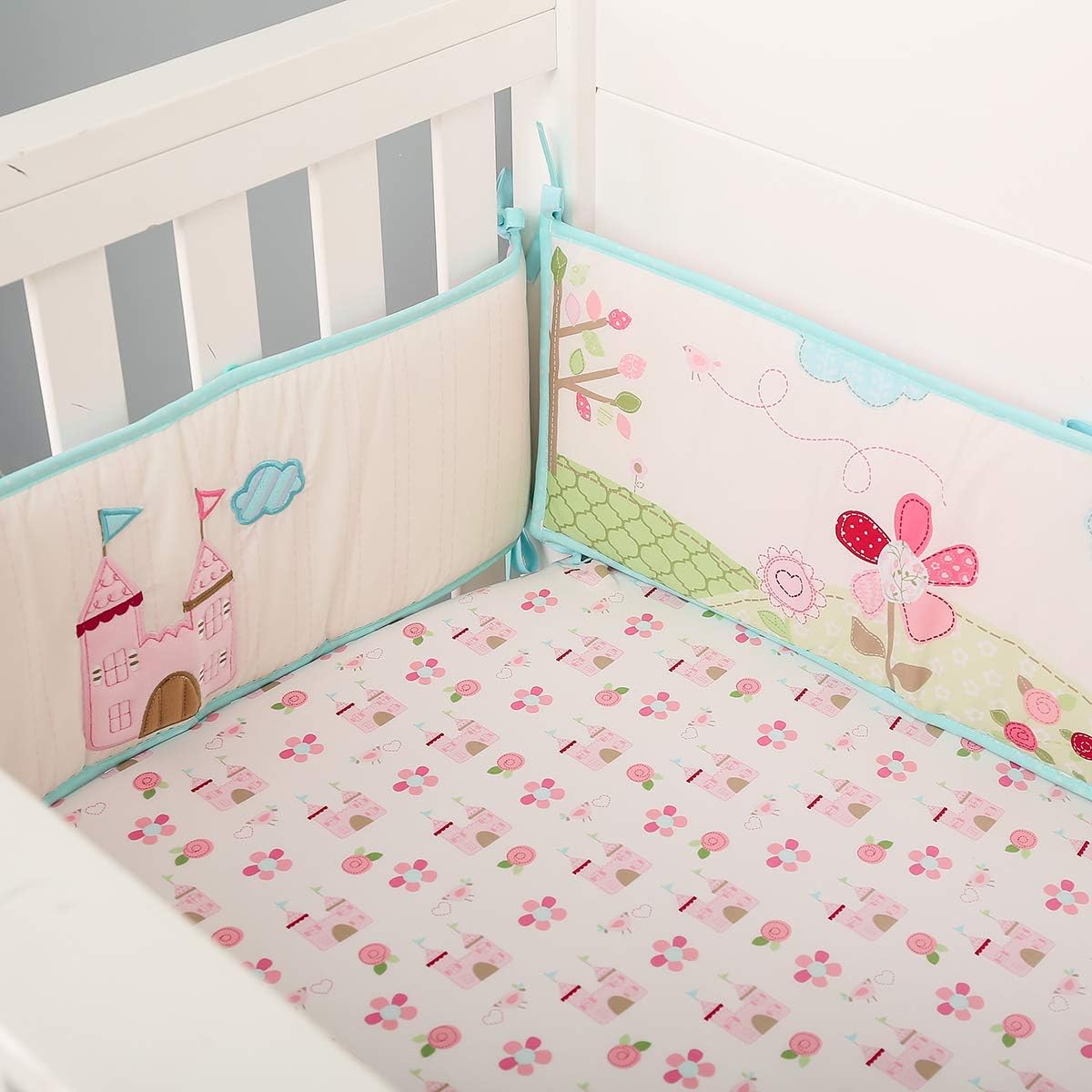 Baby Crib Bedding Sheets, Cotton Crib Sheet, Cute Cartoon Print Fitted Crib Sheet of All Kinds (Pink Castle)