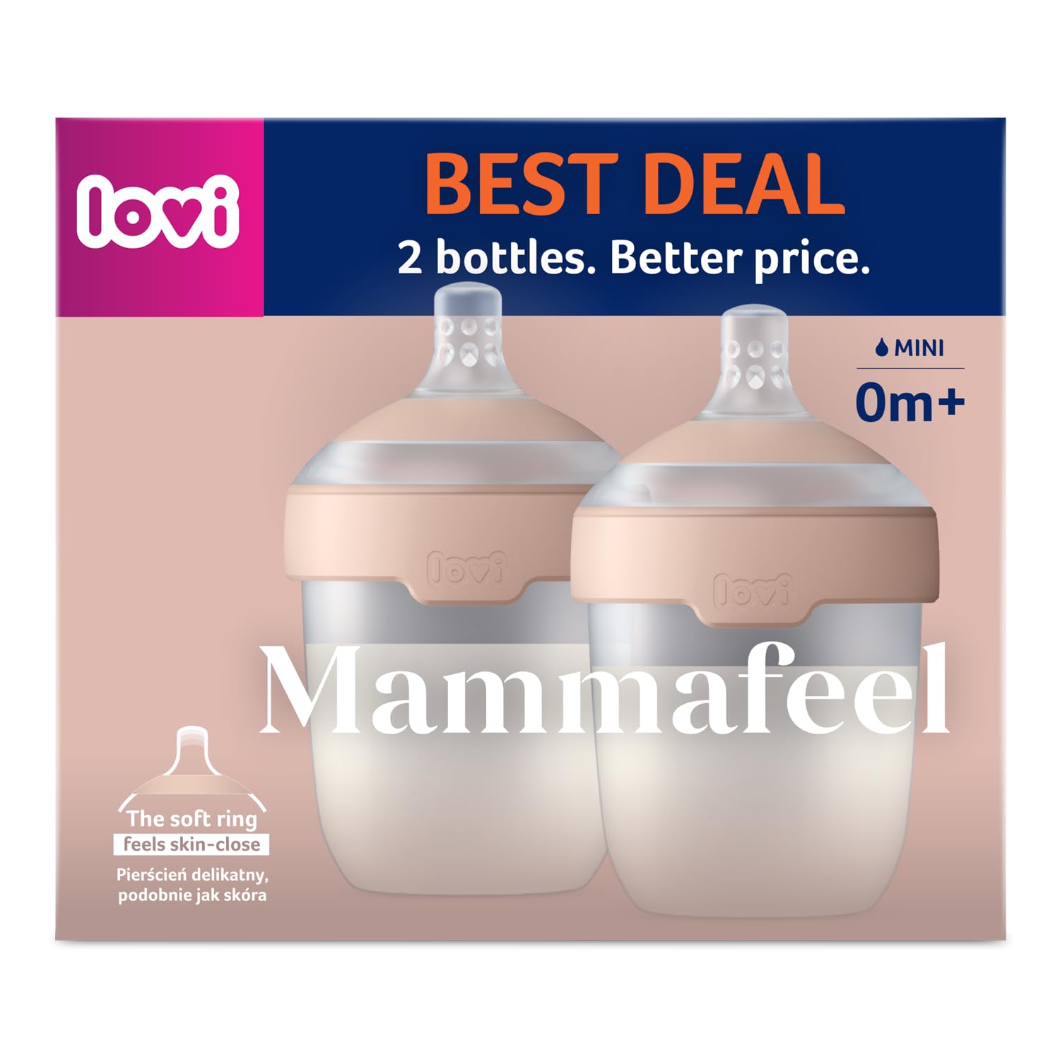 LOVI Biberon Mammafeel con tettarella, adatto per l'allattamento, anti-colica, senza BPA (2 x 150 ml)